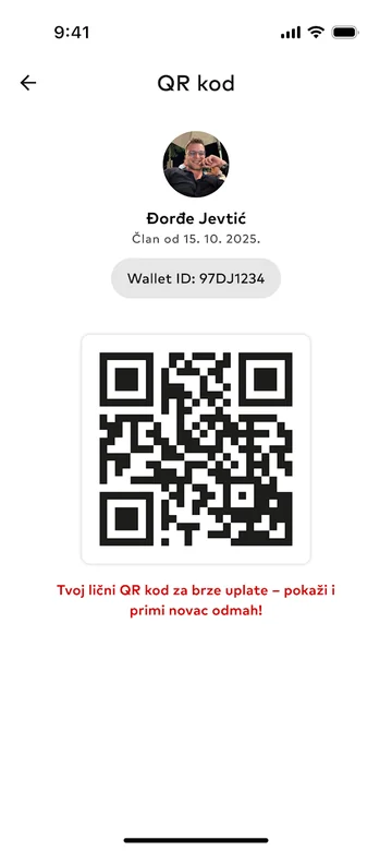 Lični QR kod i Wallet ID u AWallet aplikaciji